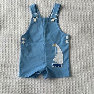 VTG Carters Light Blue Embroidered Boat Overalls - 18M